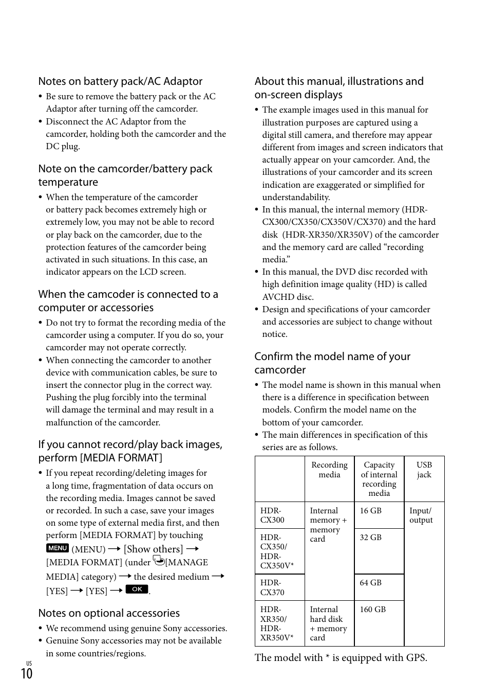 Confirm the model name of your camcorder | Sony HDR-CX300 User Manual | Page 10 / 155