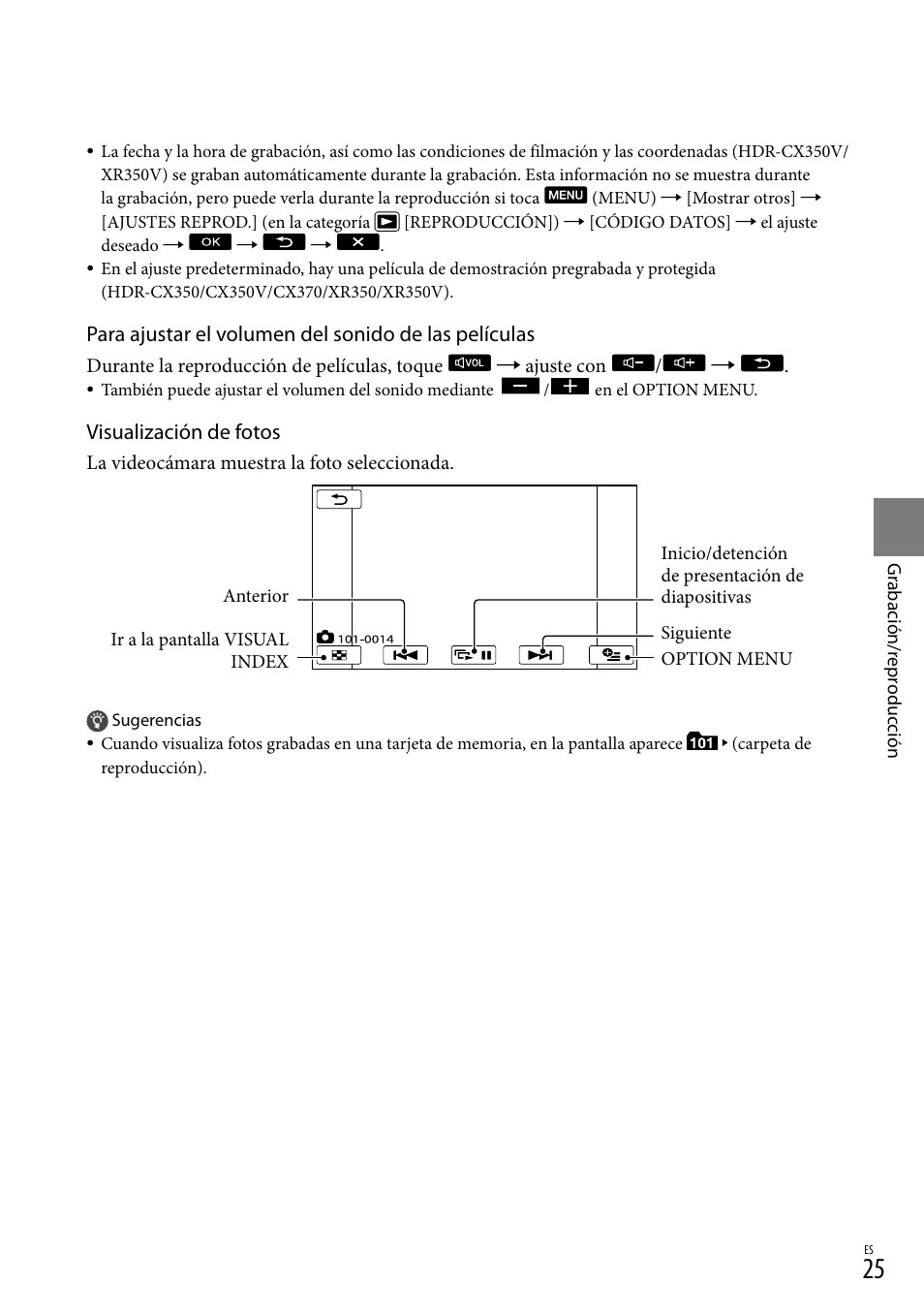 Visualización de fotos | Sony HDR-CX300 User Manual | Page 101 / 155