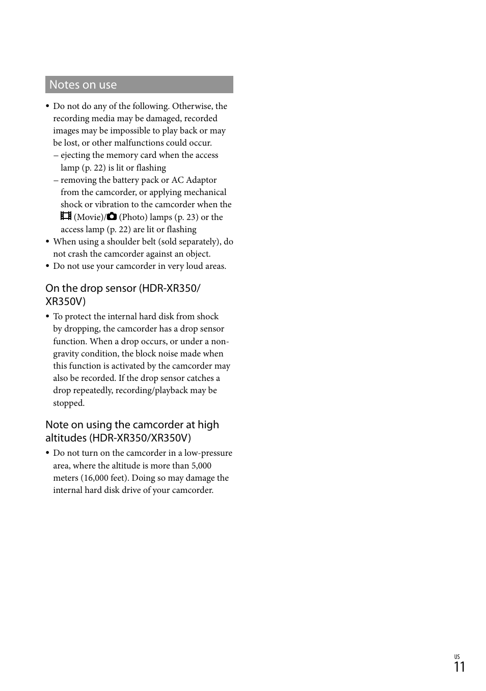 Sony HDR-CX300 User Manual | Page 11 / 155