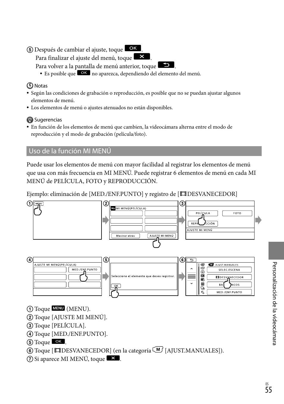 Uso de la función mi menú | Sony HDR-CX300 User Manual | Page 131 / 155