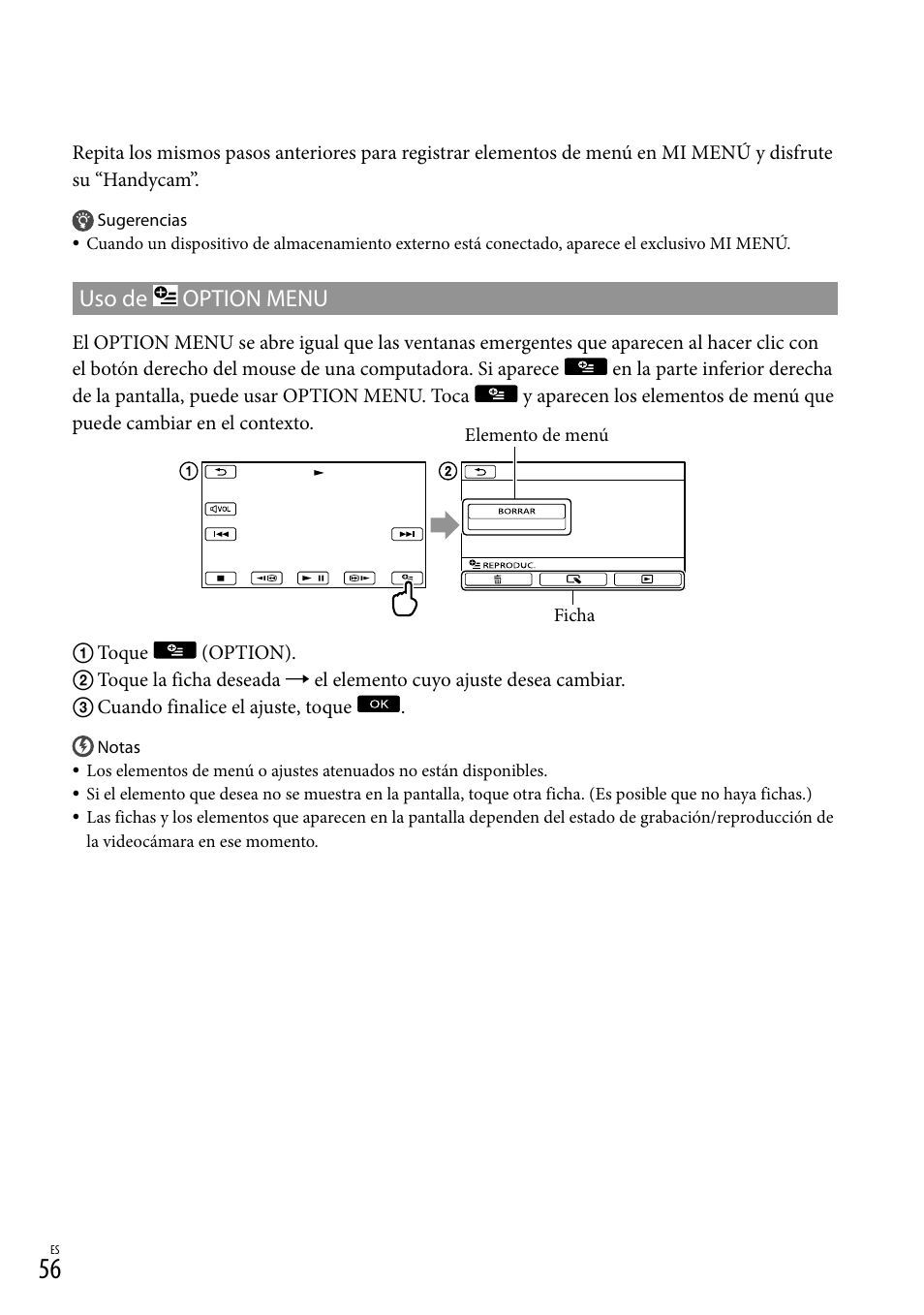 Uso de option menu | Sony HDR-CX300 User Manual | Page 132 / 155