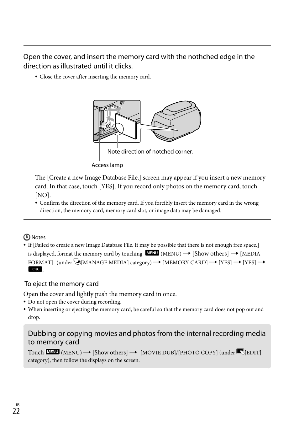To memory card | Sony HDR-CX300 User Manual | Page 22 / 155