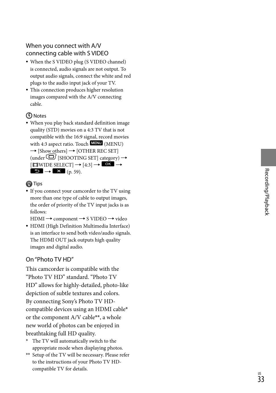 On “photo tv hd | Sony HDR-CX300 User Manual | Page 33 / 155