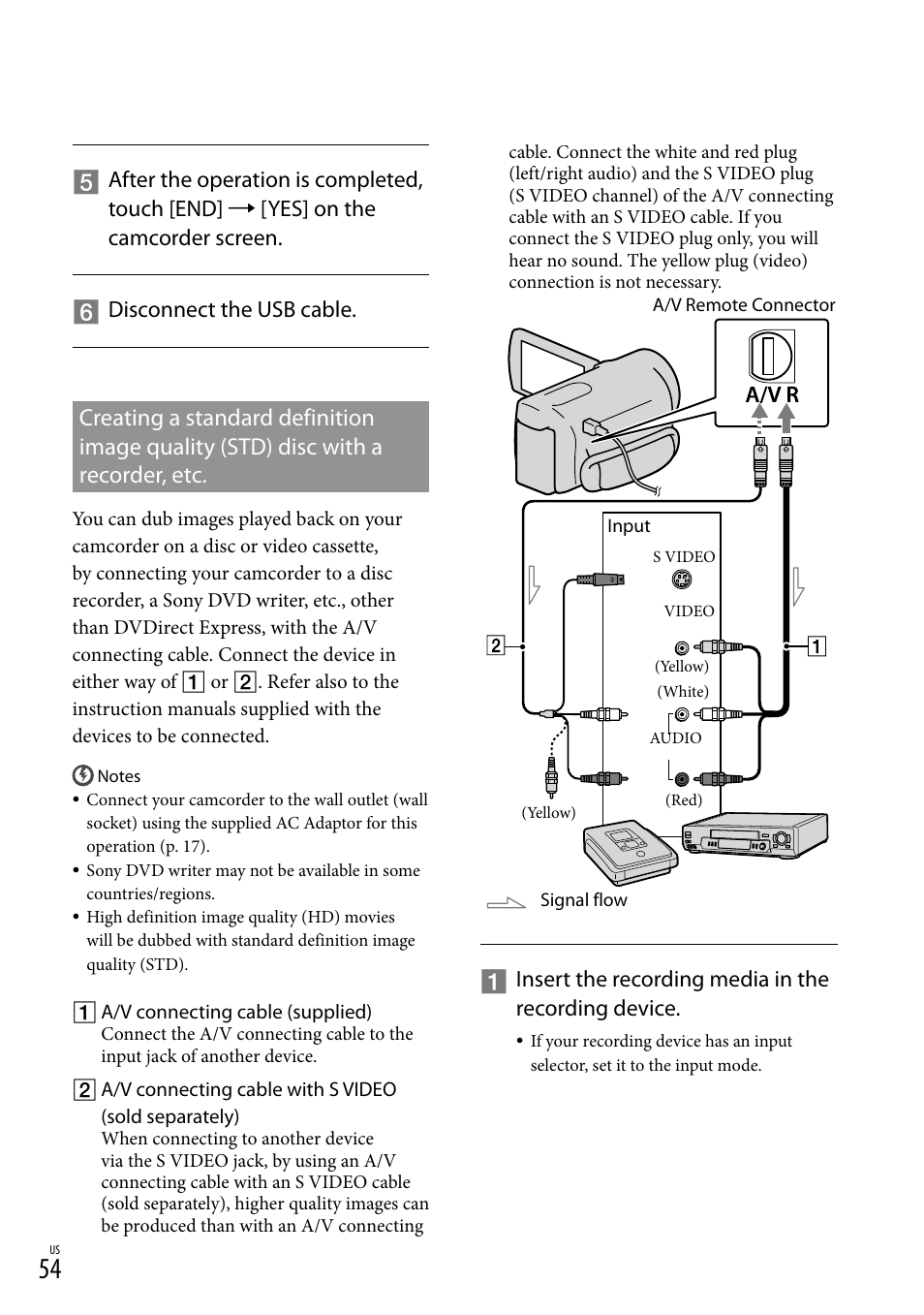 Insert the recording media in the recording device | Sony HDR-CX300 User Manual | Page 54 / 155