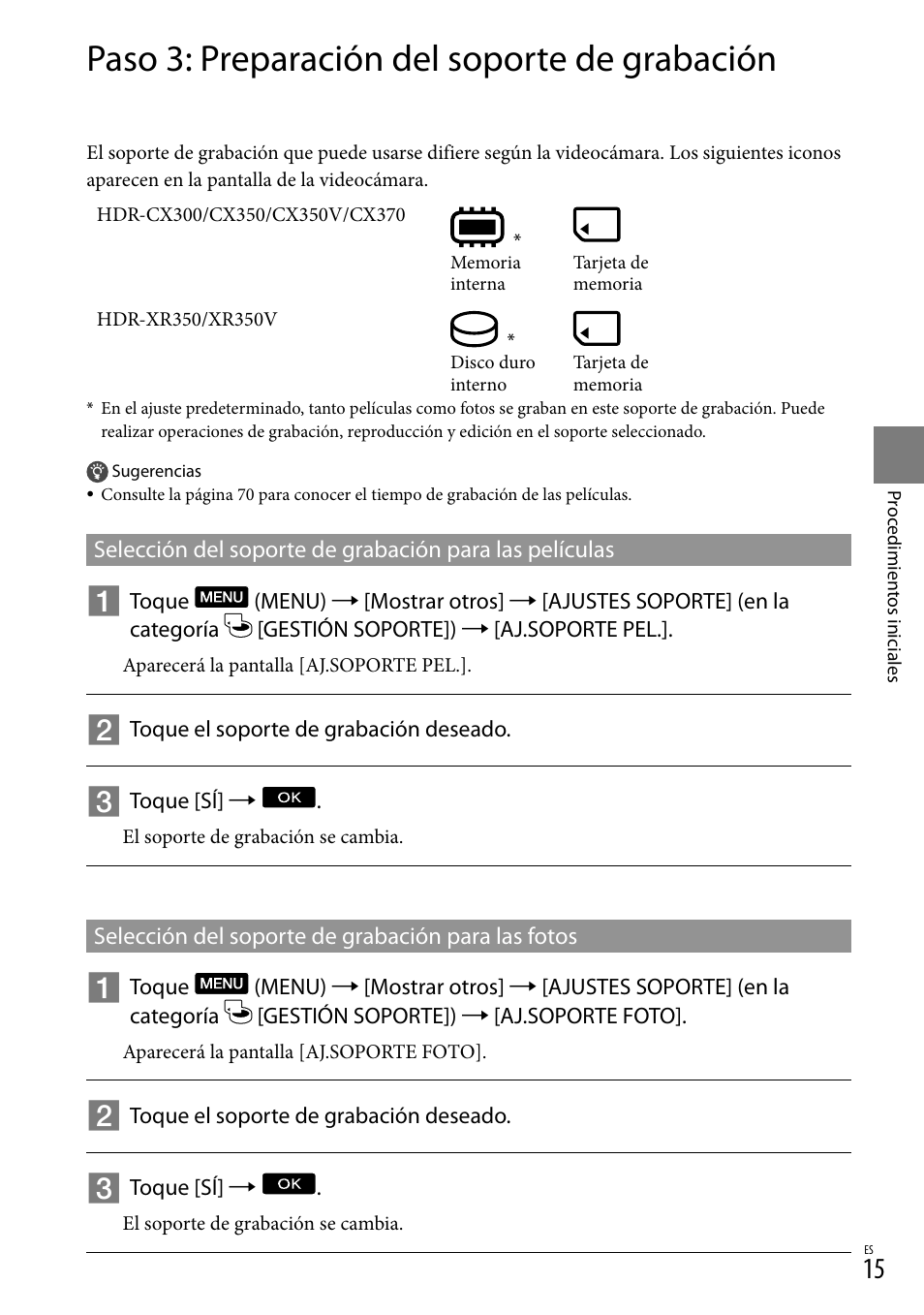 Paso 3: preparación del soporte de grabación | Sony HDR-CX300 User Manual | Page 91 / 155