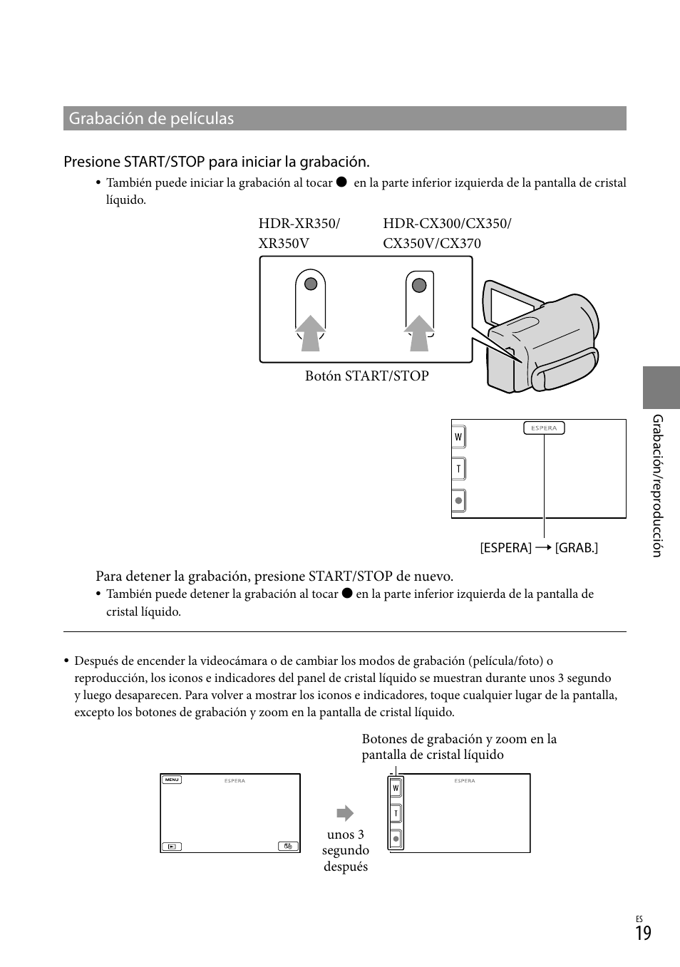 Grabación de películas | Sony HDR-CX300 User Manual | Page 95 / 155