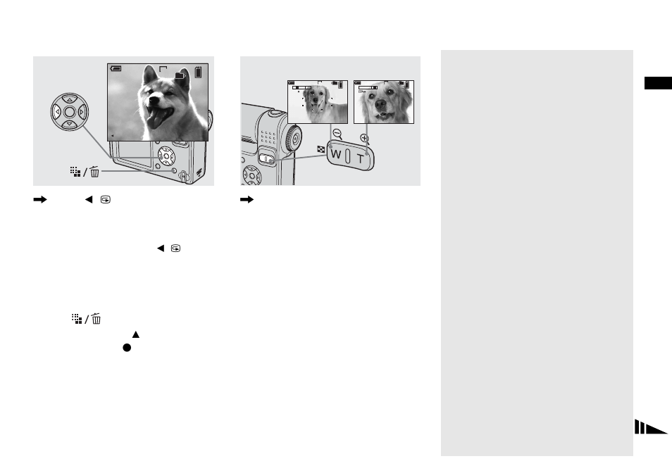 Checking the last image shot – quick review, Using the zoom feature, Checking the last image shot | Quick review, Zoom, Press b ( 7 ) on the control button | Sony DSC-F88 User Manual | Page 25 / 132