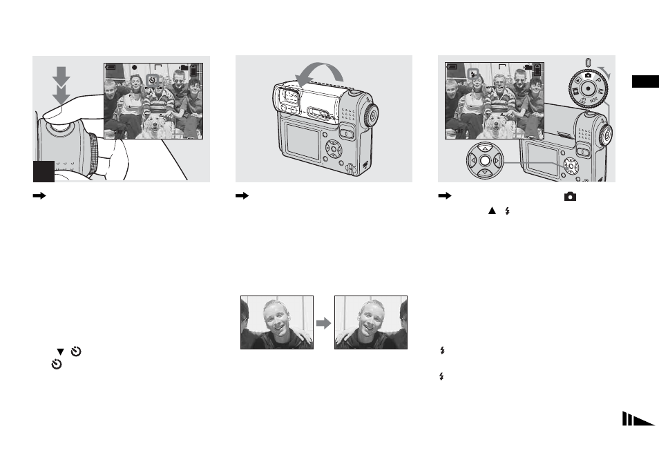 Rotating the lens – mirror mode, Selecting a flash mode, Rotating the lens | Mirror mode | Sony DSC-F88 User Manual | Page 29 / 132