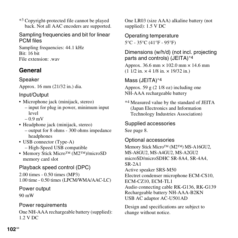 General | Sony ICD-UX512BLK User Manual | Page 102 / 128