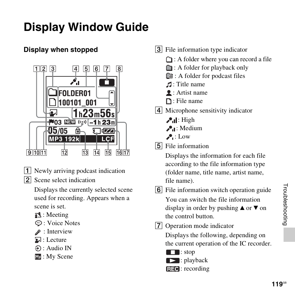 Display window guide | Sony ICD-UX512BLK User Manual | Page 119 / 128