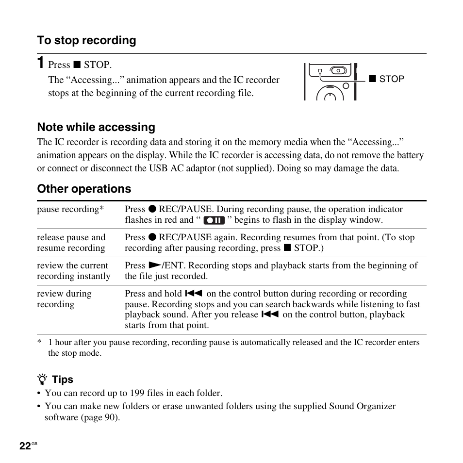 Other operations | Sony ICD-UX512BLK User Manual | Page 22 / 128