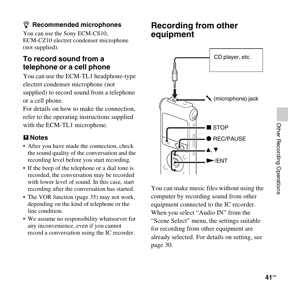 Recording from other equipment | Sony ICD-UX512BLK User Manual | Page 41 / 128