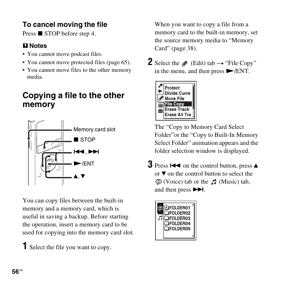 Copying a file to the other memory | Sony ICD-UX512BLK User Manual | Page 56 / 128