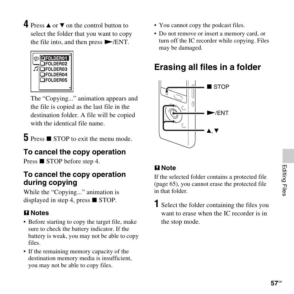Erasing all files in a folder | Sony ICD-UX512BLK User Manual | Page 57 / 128