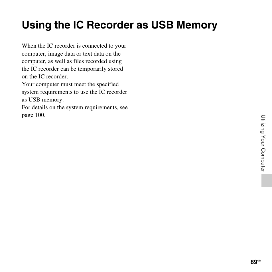 Using the ic recorder as usb memory | Sony ICD-UX512BLK User Manual | Page 89 / 128