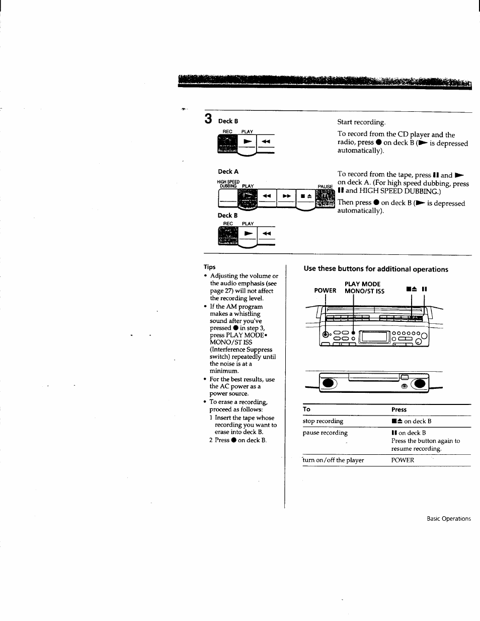 Tips, Use these buttons for additional operations | Sony CFD-W57 User Manual | Page 11 / 35