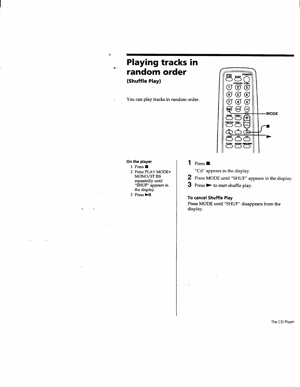Playing tracks in random order, Shuffle play), To cancel shuffle play | Sony CFD-W57 User Manual | Page 15 / 35