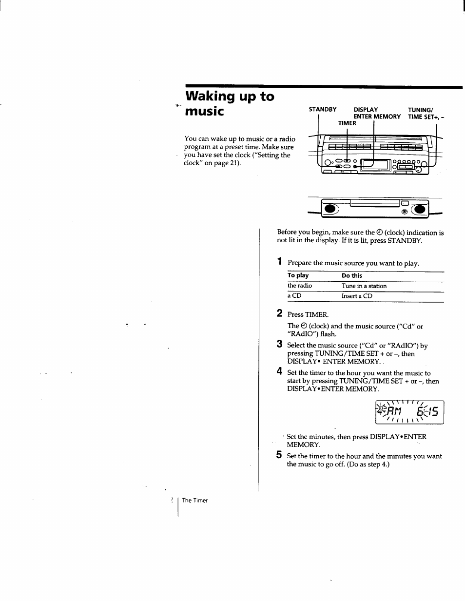 Waking up to music | Sony CFD-W57 User Manual | Page 22 / 35