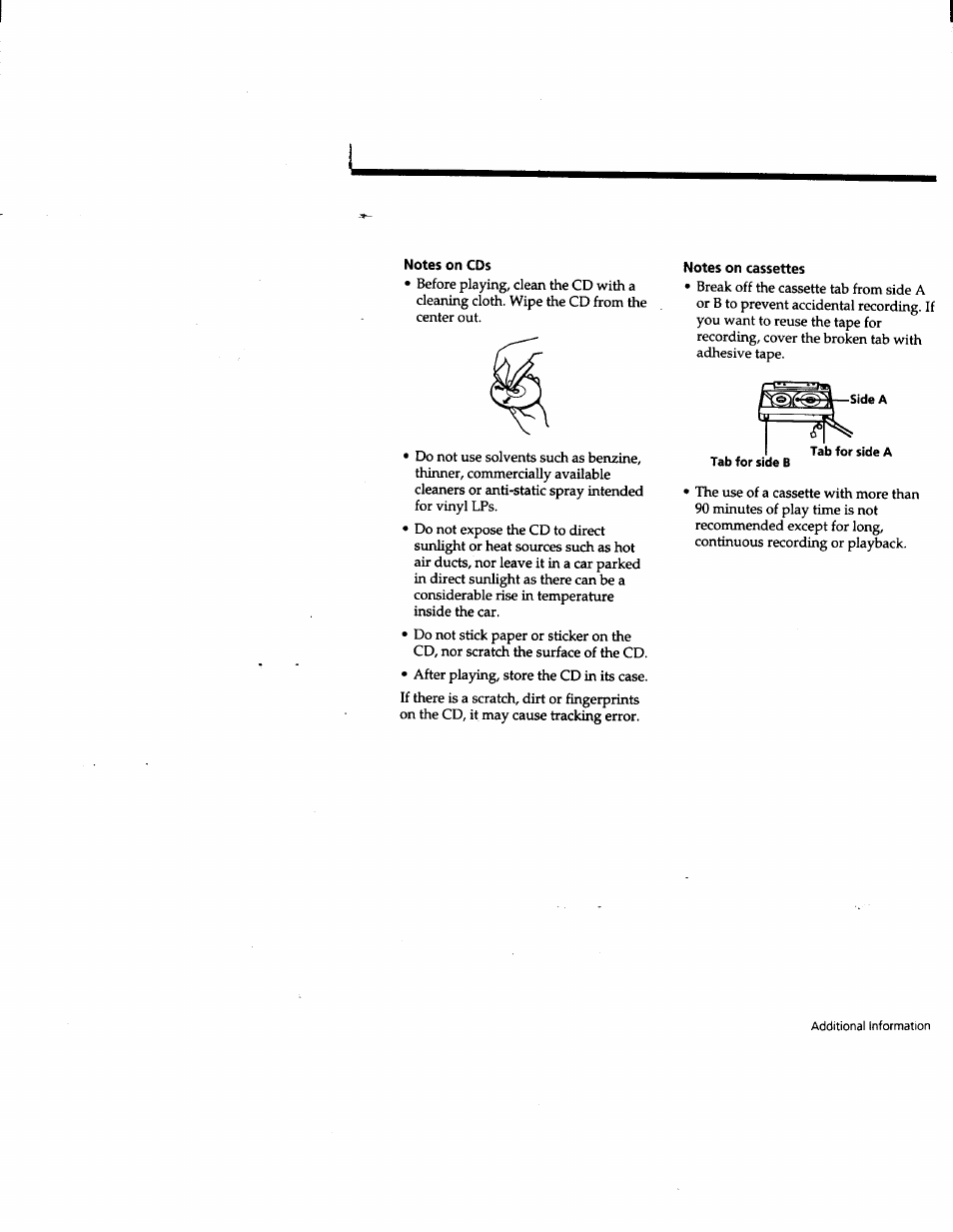 Notes on cds, Notes on cassettes | Sony CFD-W57 User Manual | Page 29 / 35