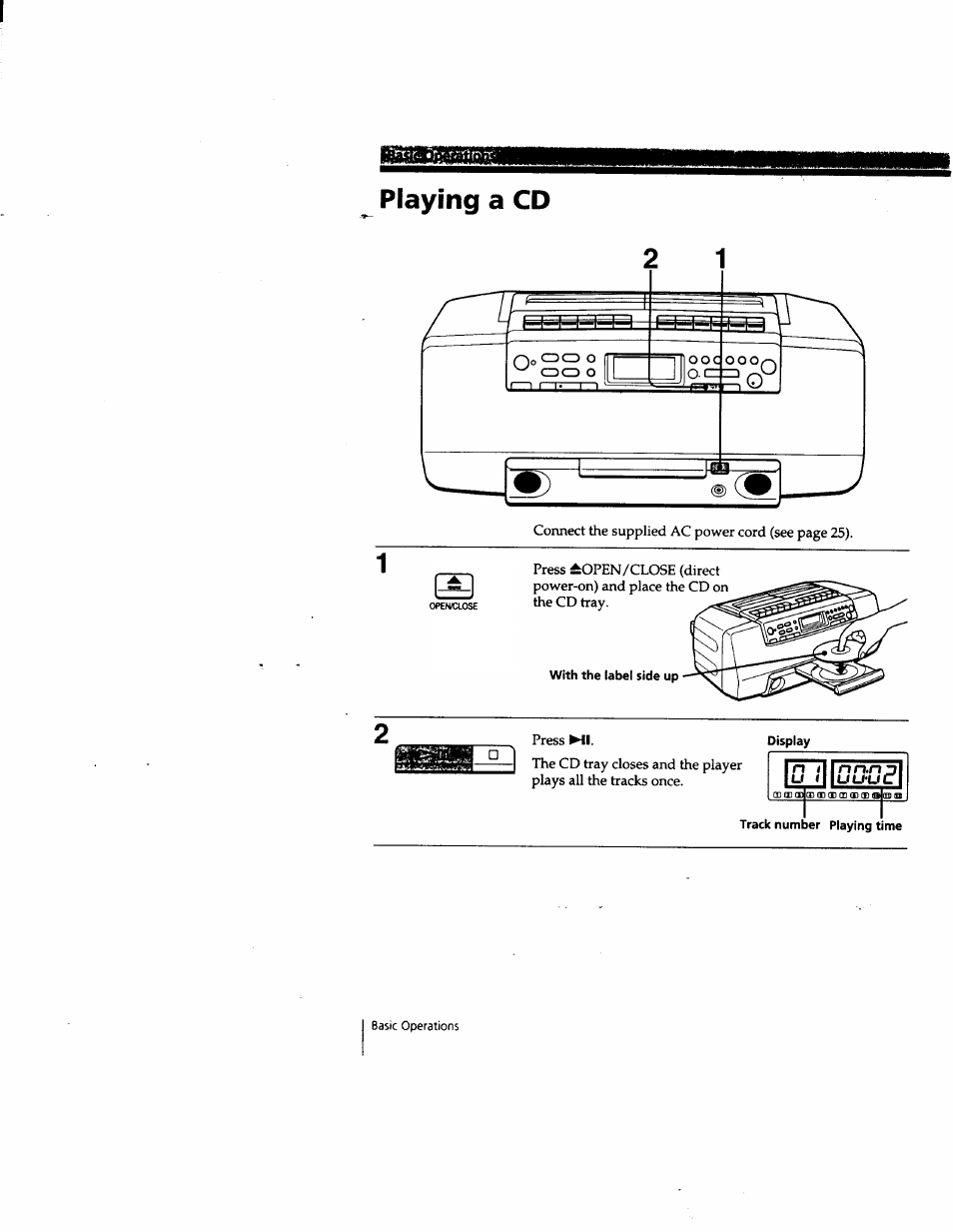 Playing a cd | Sony CFD-W57 User Manual | Page 4 / 35