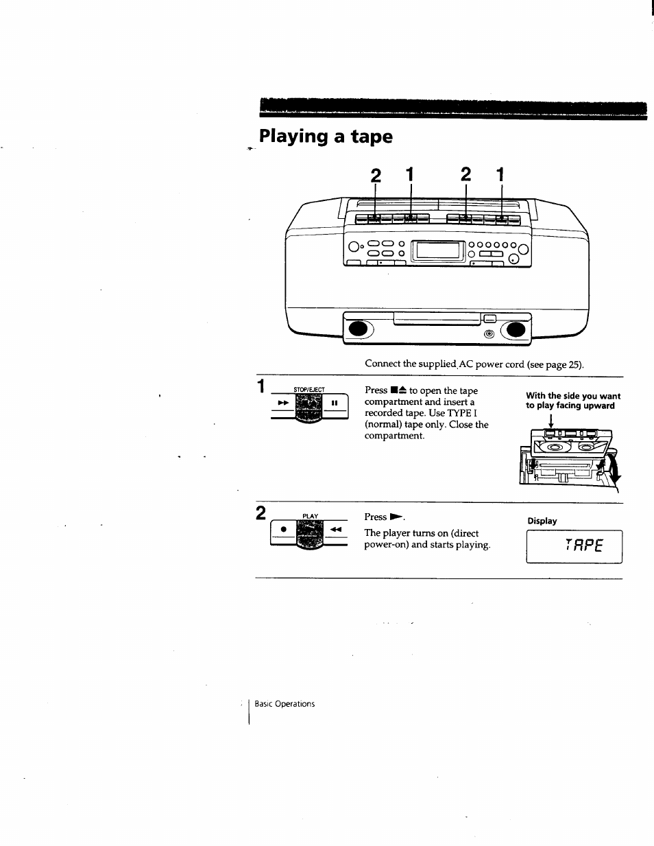 Playing a tape, Trpe | Sony CFD-W57 User Manual | Page 8 / 35