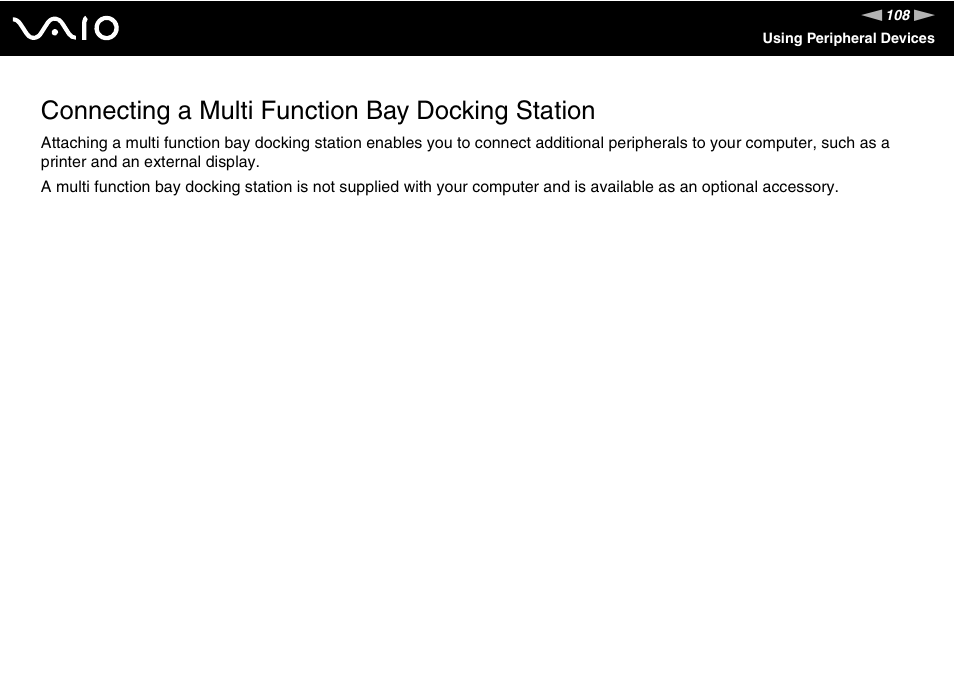 Connecting a multi function bay docking station | Sony VGN-AX570G User Manual | Page 108 / 237