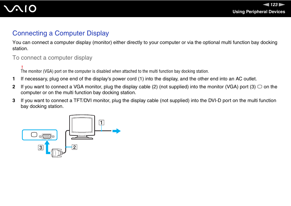 Connecting a computer display | Sony VGN-AX570G User Manual | Page 123 / 237
