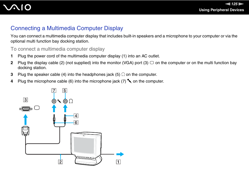 Connecting a multimedia computer display | Sony VGN-AX570G User Manual | Page 125 / 237