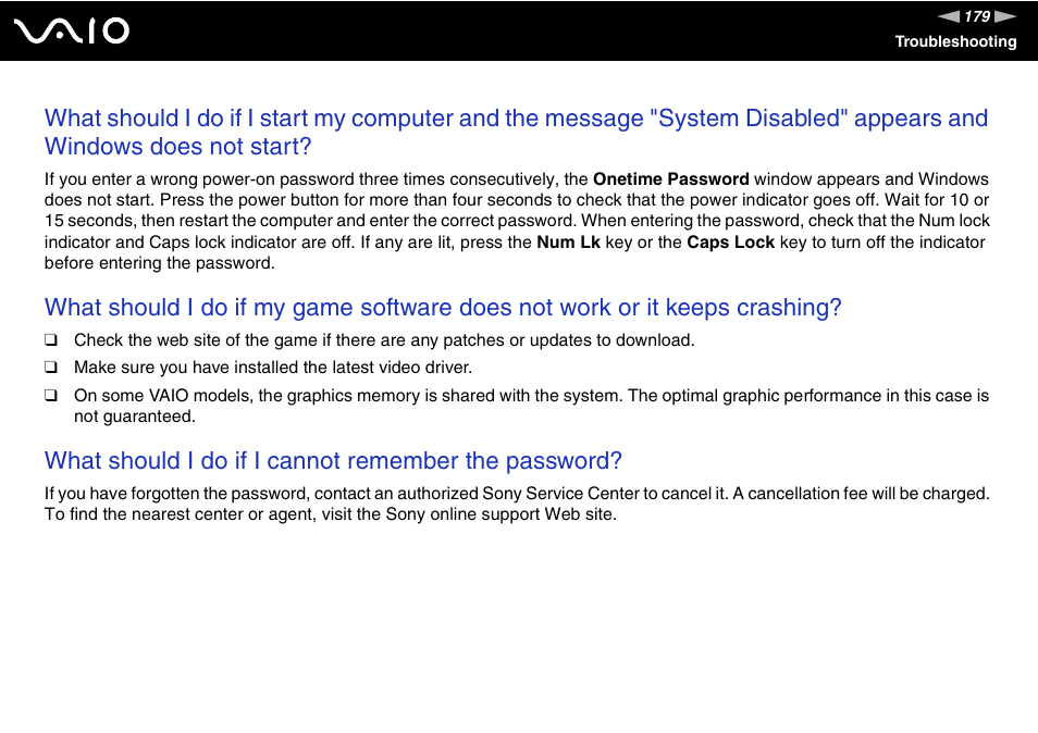 What should i do if i cannot remember the password | Sony VGN-AX570G User Manual | Page 179 / 237