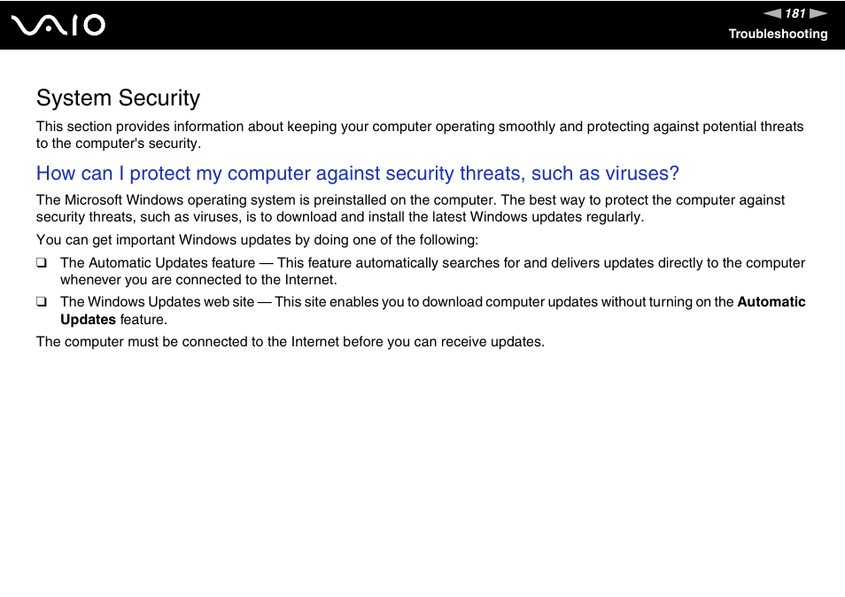 System security | Sony VGN-AX570G User Manual | Page 181 / 237