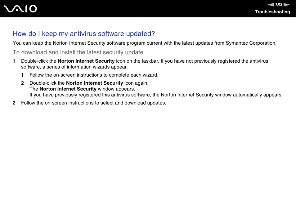 How do i keep my antivirus software updated | Sony VGN-AX570G User Manual | Page 183 / 237