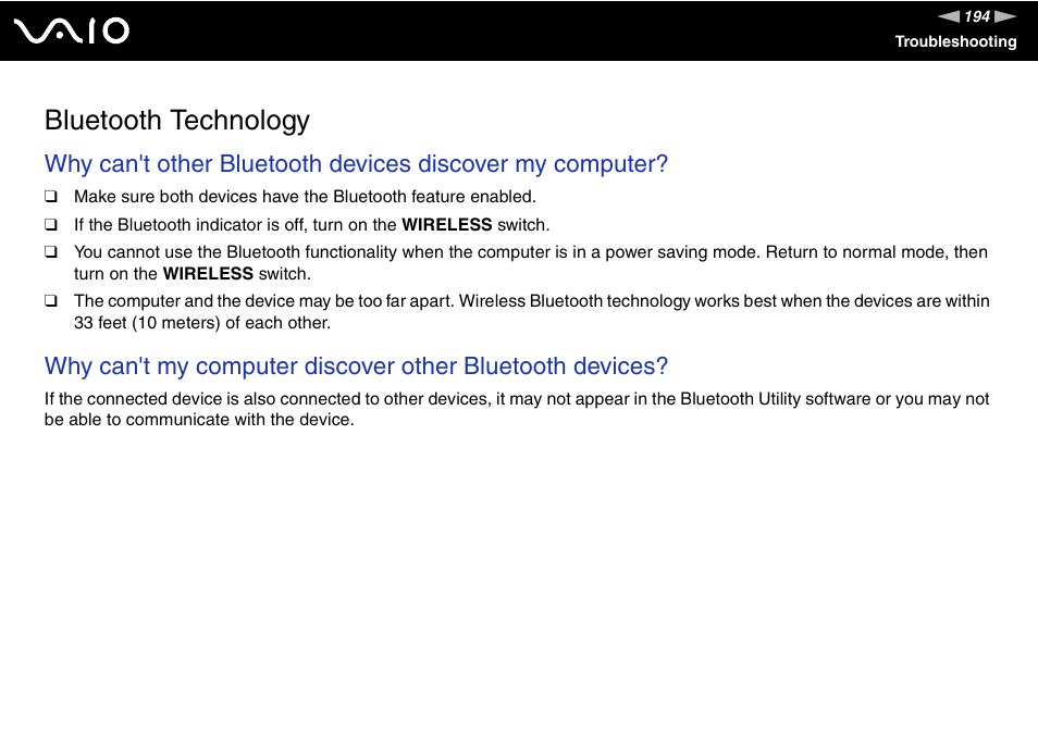 Bluetooth technology | Sony VGN-AX570G User Manual | Page 194 / 237
