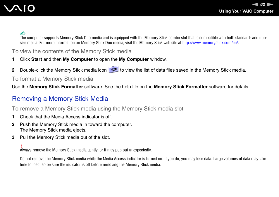 Sony VGN-AX570G User Manual | Page 62 / 237