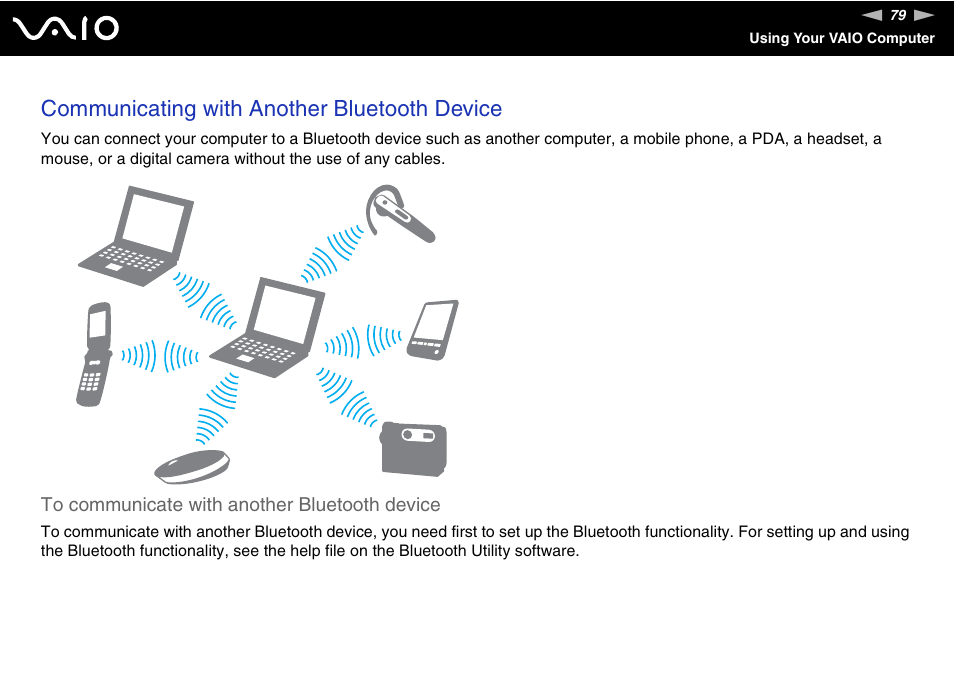 Communicating with another bluetooth device | Sony VGN-AX570G User Manual | Page 79 / 237