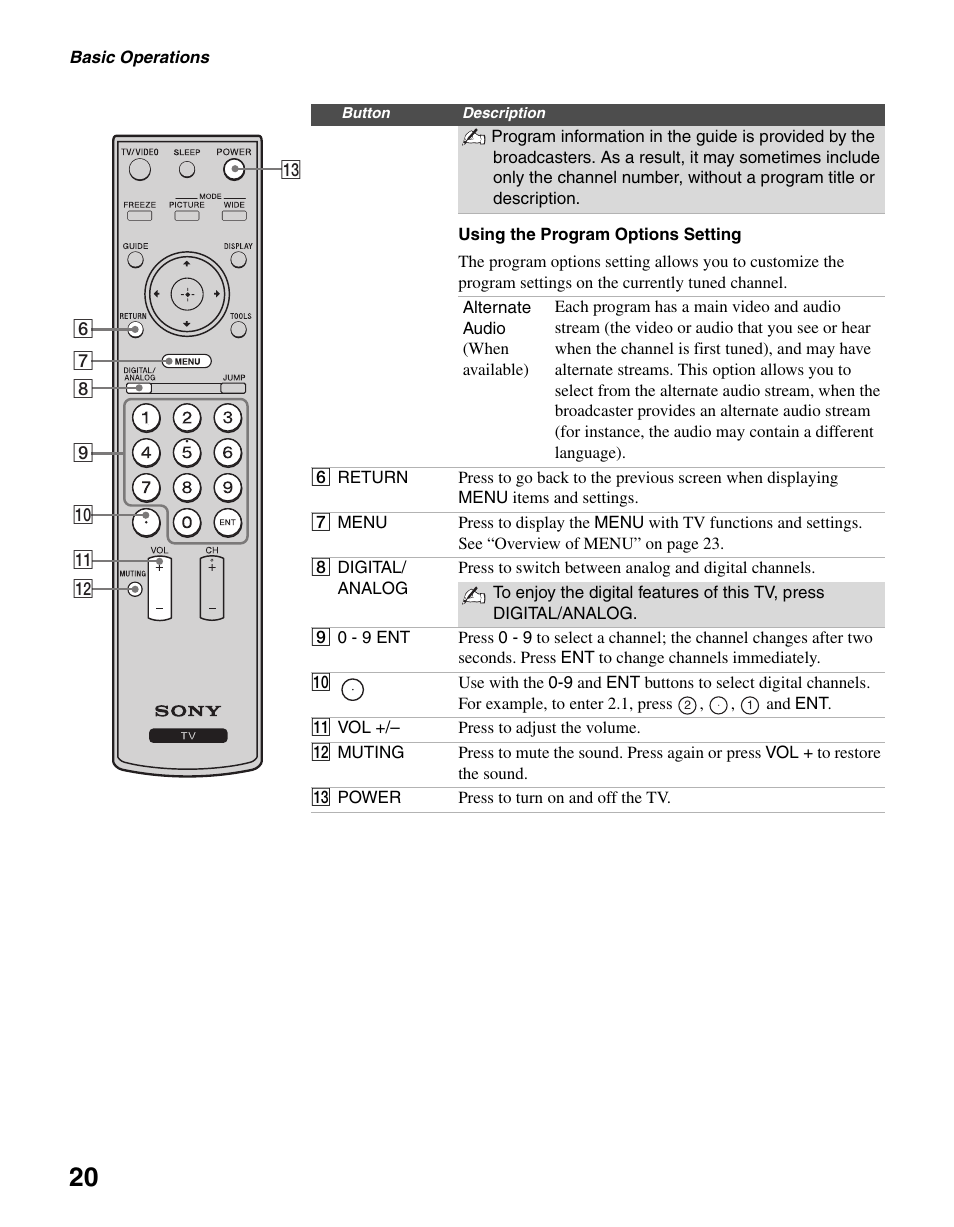 Sony KDL-46V25L1 User Manual | Page 20 / 48