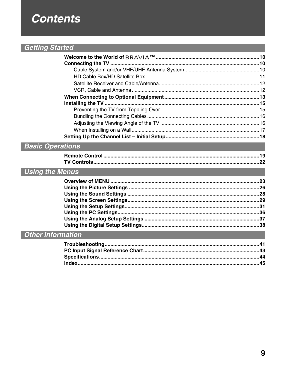 Sony KDL-46V25L1 User Manual | Page 9 / 48