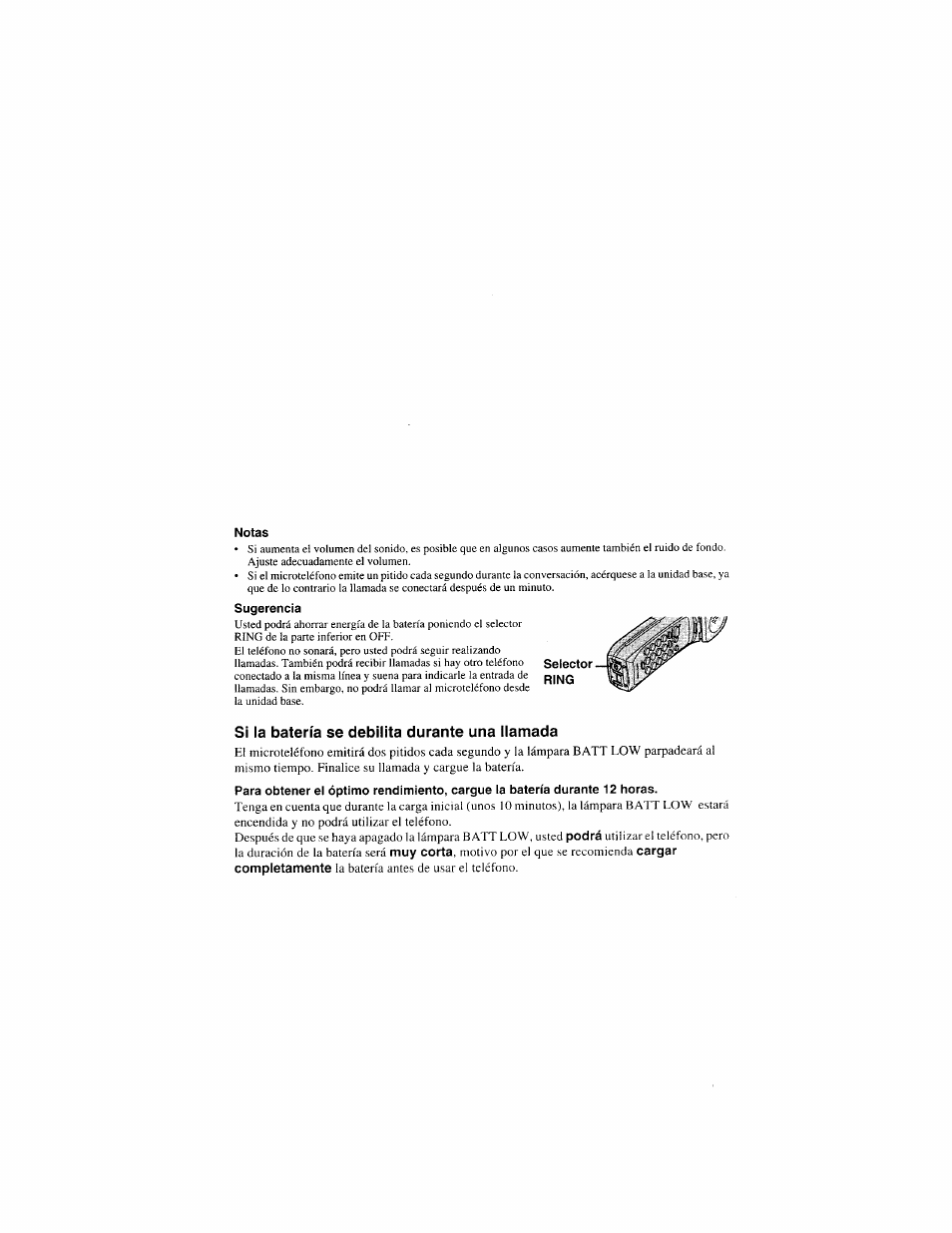 Notas, Sugerencia, Si la batería se debilita durante una llamada | Sony SPP-S9000 User Manual | Page 25 / 29