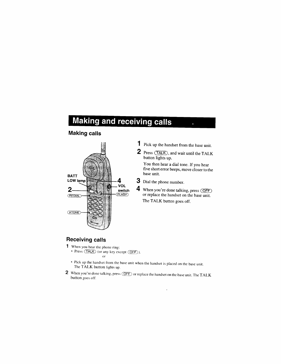 Making calls, Receiving caiis, Making and receiving calls | Receiving caiis 1 | Sony SPP-S9000 User Manual | Page 9 / 29