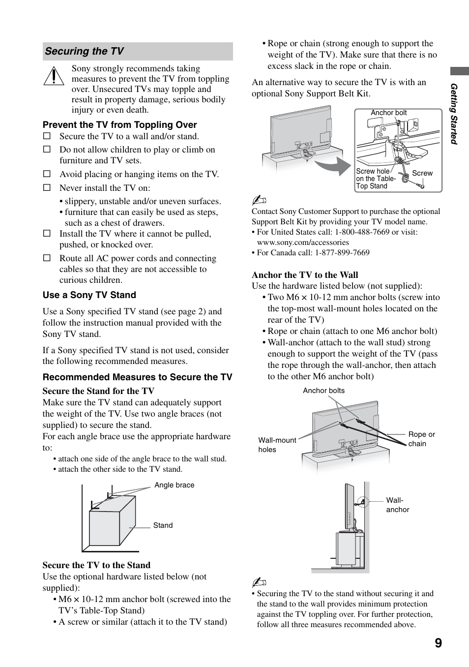 Securing the tv | Sony KDL-46XBR6 User Manual | Page 9 / 60