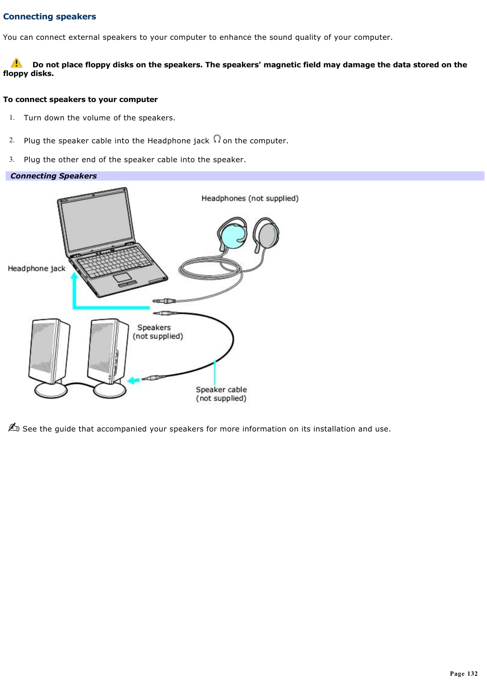 Connecting speakers | Sony VGN-S170P User Manual | Page 132 / 228