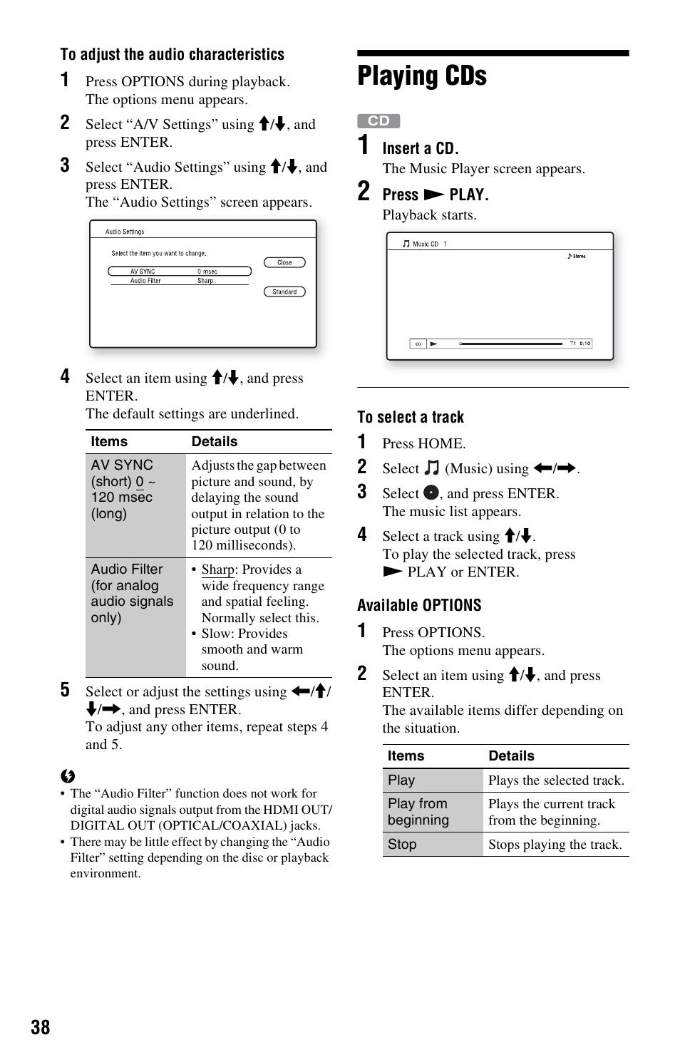 Playing cds, Playing cds 1 | Sony BDP-S550 User Manual | Page 38 / 83