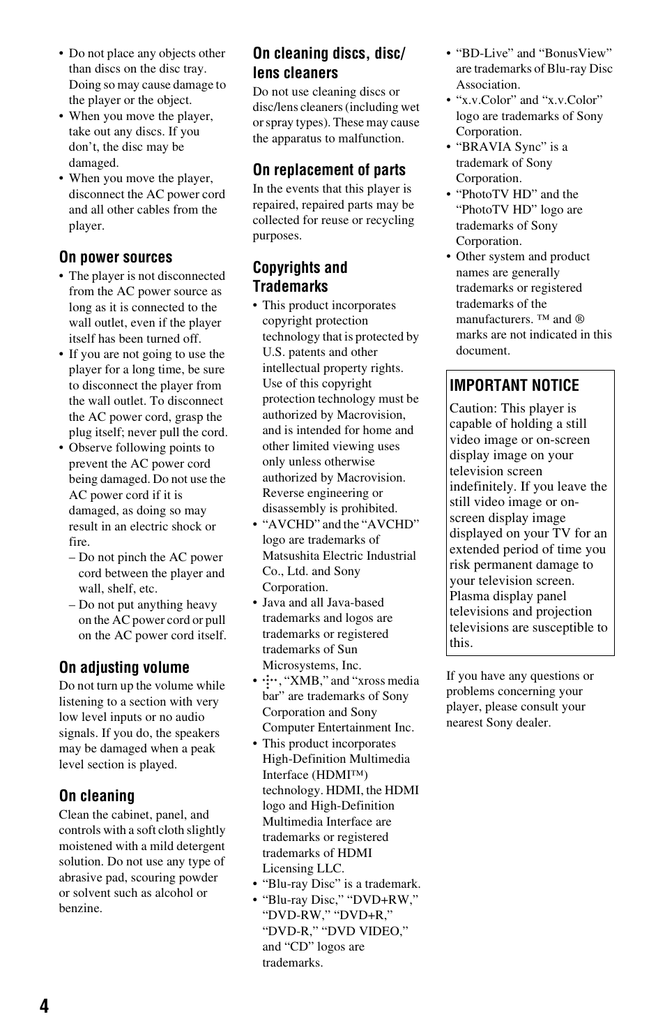 Sony BDP-S550 User Manual | Page 4 / 83
