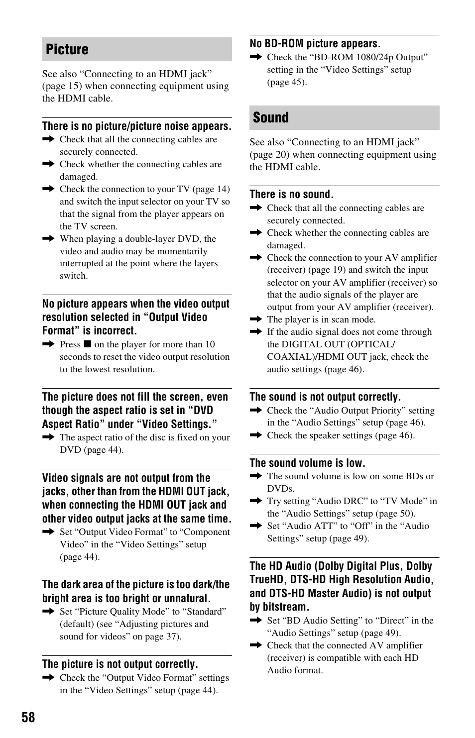 Picture sound | Sony BDP-S550 User Manual | Page 58 / 83