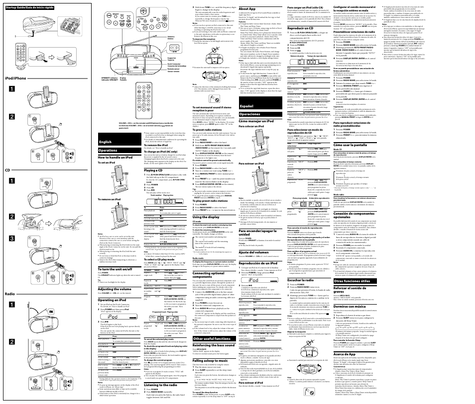 English operations, Other useful functions, Español operaciones | Ipod/iphone, Radio, Otras funciones útiles | Sony ZS-S3IPBLACKN User Manual | Page 2 / 2