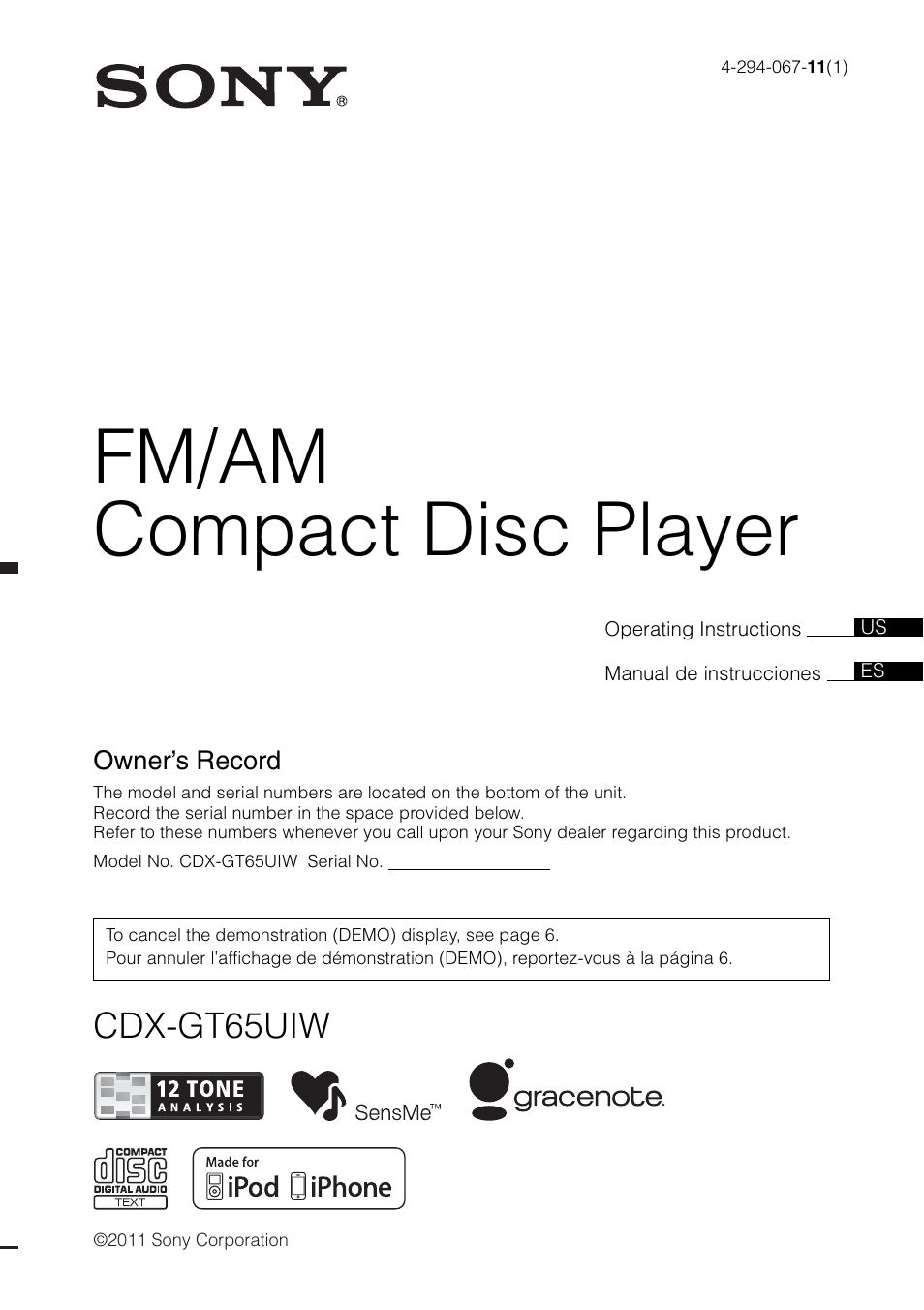 Sony CDX-GT65UIW User Manual | 68 pages