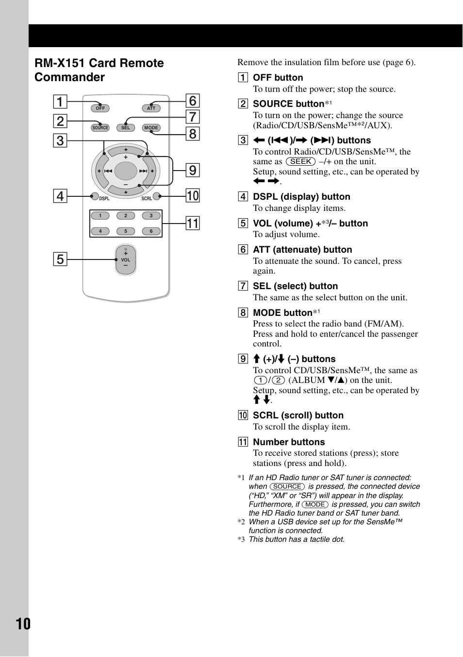 Rm-x151 card remote commander | Sony CDX-GT65UIW User Manual | Page 10 / 68