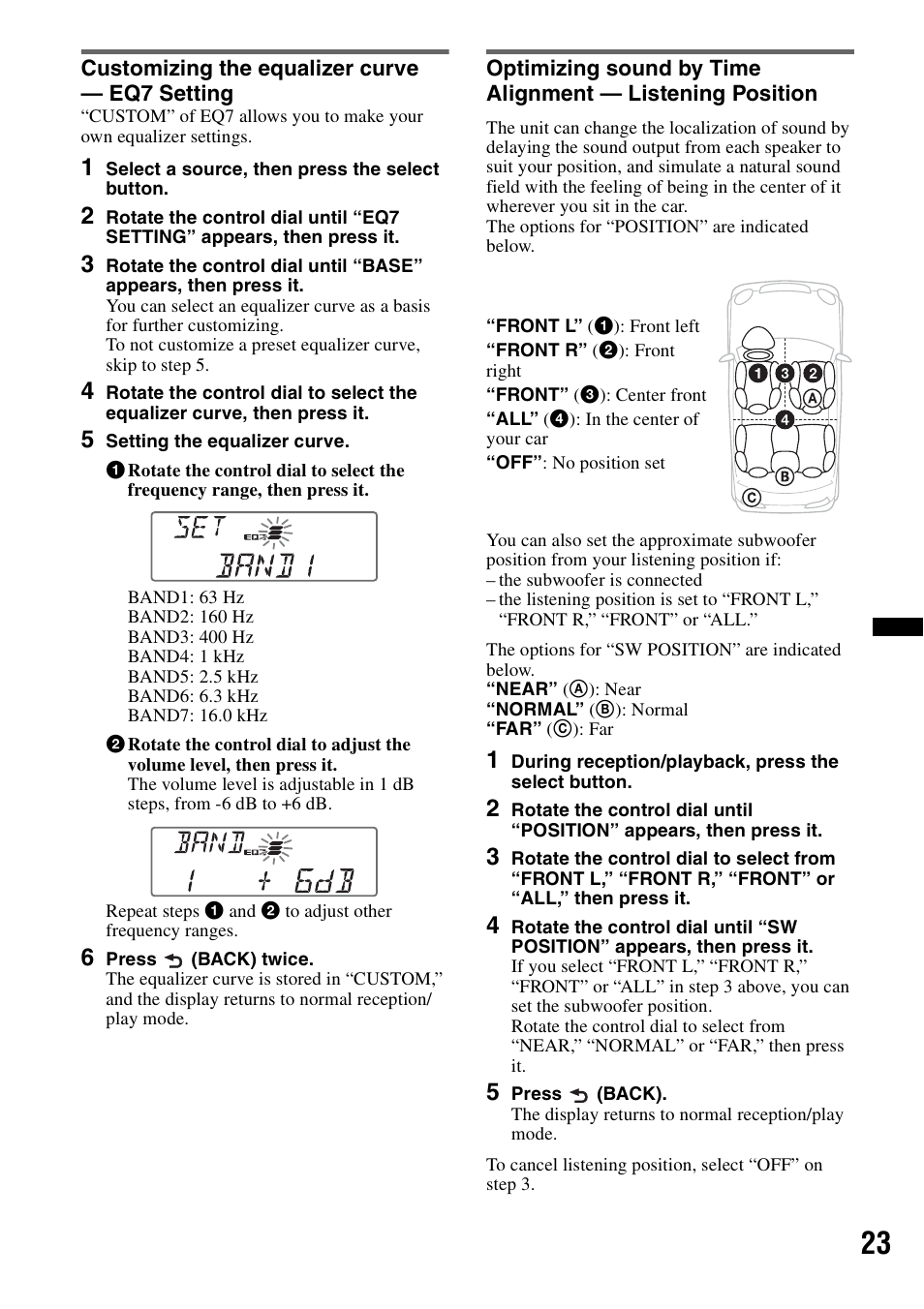Customizing the equalizer curve - eq7 setting | Sony CDX-GT65UIW User Manual | Page 23 / 68