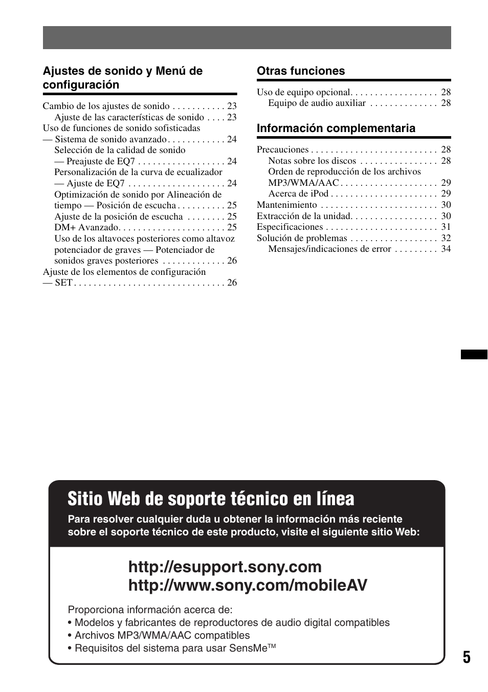 Sitio web de soporte técnico en línea | Sony CDX-GT65UIW User Manual | Page 35 / 68