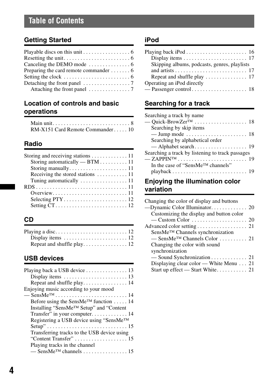 Sony CDX-GT65UIW User Manual | Page 4 / 68