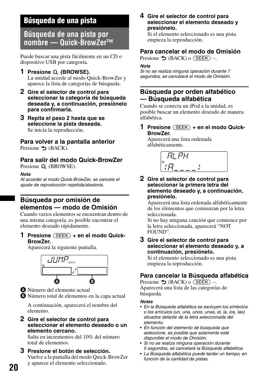 Búsqueda de una pista, Búsqueda de una pista por nombre - quick-browzer, Búsqueda de una pista por nombre — quick-browzer | Sony CDX-GT65UIW User Manual | Page 50 / 68